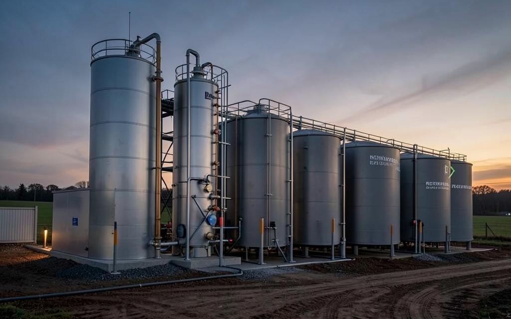 Renewable fuel storage tanks at a biodiesel plant